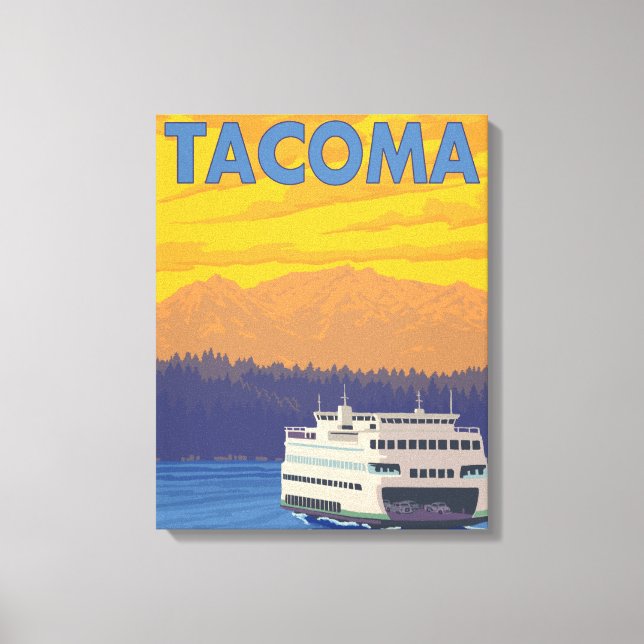 Ferry and Mountains - Tacoma, Washington Canvas Print (Front)