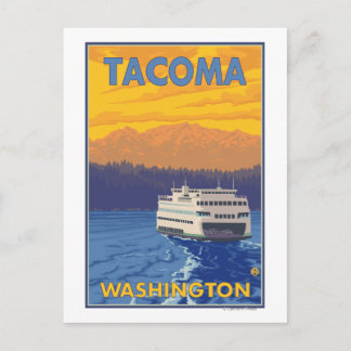 Ferry and Mountains - Tacoma, Washington Postcard