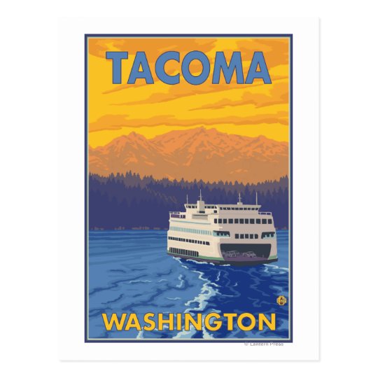 Ferry and Mountains - Tacoma, Washington Postcard