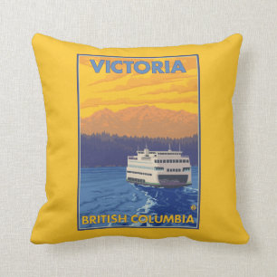 Ferry and Mountains - Victoria, BC Canada Throw Pillow
