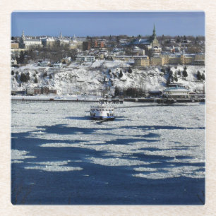 Ferry on the Saint Lawrence River, Quebec Glass Coaster