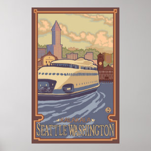 Ferry Seattle, affiche de Kalakala de Vintage
