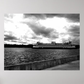 Ferry to Seattle - Black and White Poster