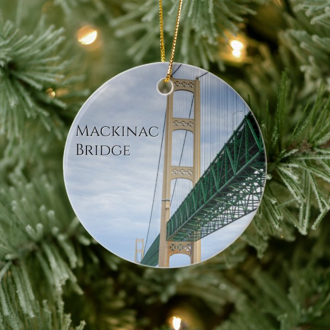 Ferry View Pictures of Mackinac Bridge Ceramic Ornament (Tree)