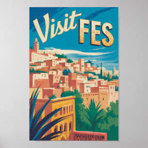 Fes Morocco Africa Illustration Travel Art Vintage Poster