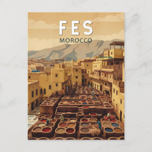 Fes Morocco Illustration Travel Art Vintage Postcard