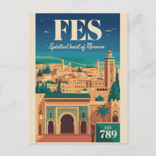 Fes Morocco Retro Travel Poster Art Print Postcard