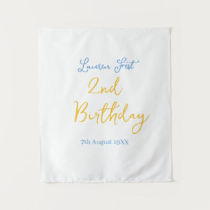 fest 2nd birthday name date yellow blue boho kids  tapestry