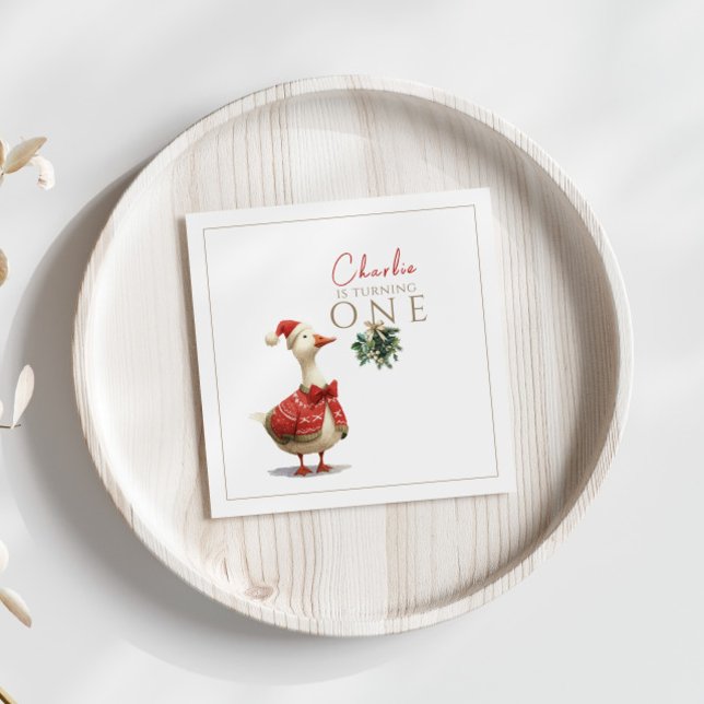 Fest Winter Birthday One Silly Christmas Goose  Napkin (Creator Uploaded)