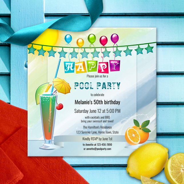 Festif Aquarelle Été Piscine Invitation (Créateur téléchargé)