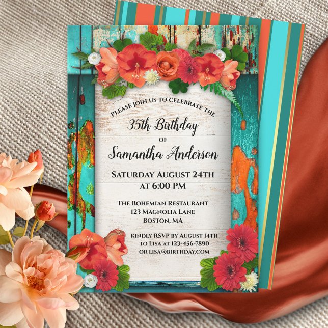 Festif Bohème Floral Invitation Anniversaire (Créateur téléchargé)