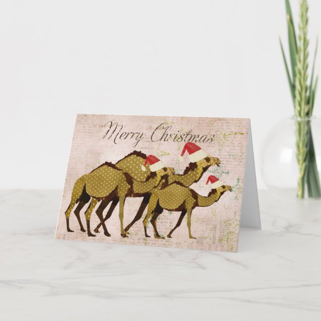 Festif Camels de bronze Joyeux Noël Carte (Devant)