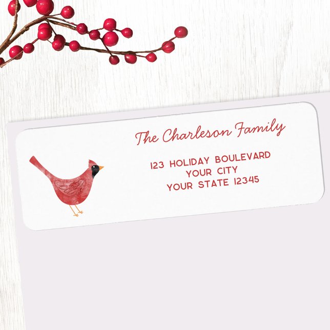 Festif Cardinal Bird Watercolor Adresse de retour (Festive Cardinal bird watercolor personalized Christmas Winter Holiday return address label)