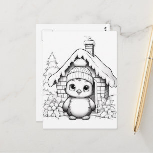 Festif enfants pingouins colorier Carte postale