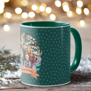 Festif Floral Wreath Green Photo Christmas Mug