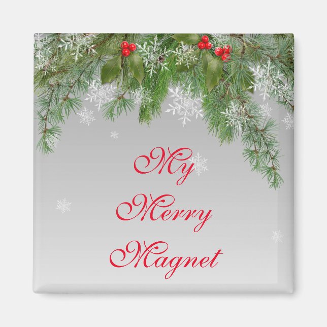 Festif Fnowflake et Holly Joyeux Magnet de Noël (Devant)
