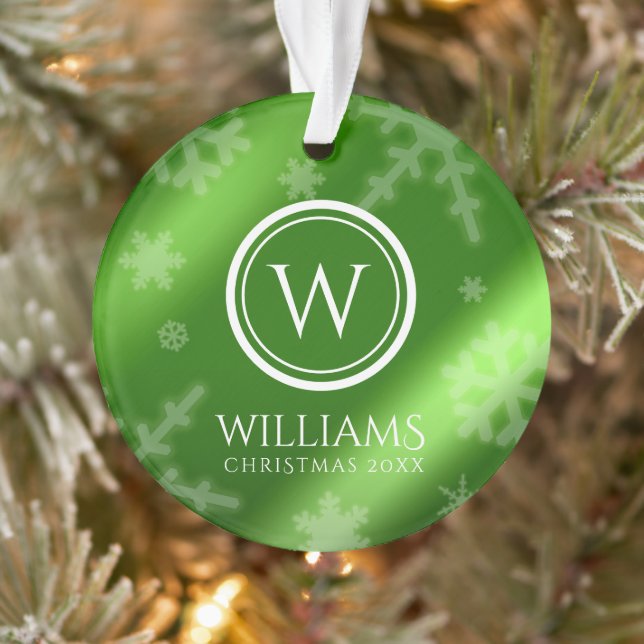 Festif Green Foil Snowflakes Nom du monogramme (Arbre)