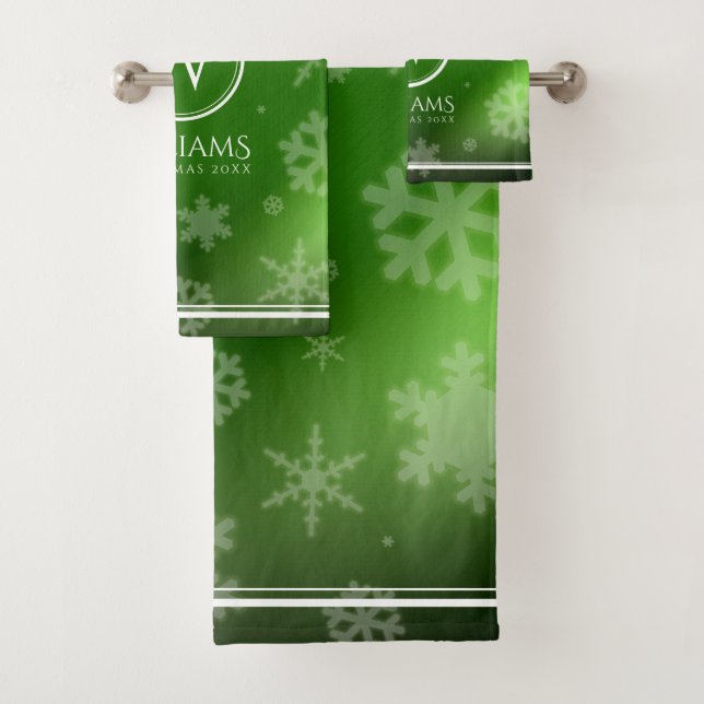 Festif Green Foil Snowflakes Nom du monogramme (En situation)