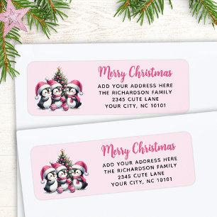 Festif Joyeux Noël Trois mignons pingouins rose