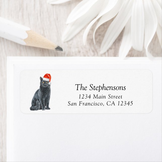 Festif Noël Chat Santa Hat Adresse de retour (En situation)