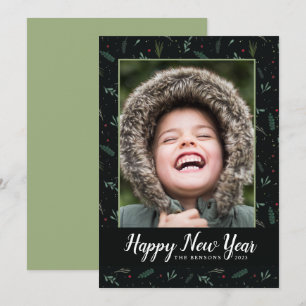 Festif Nouvel An Feuille Berries Carte photo