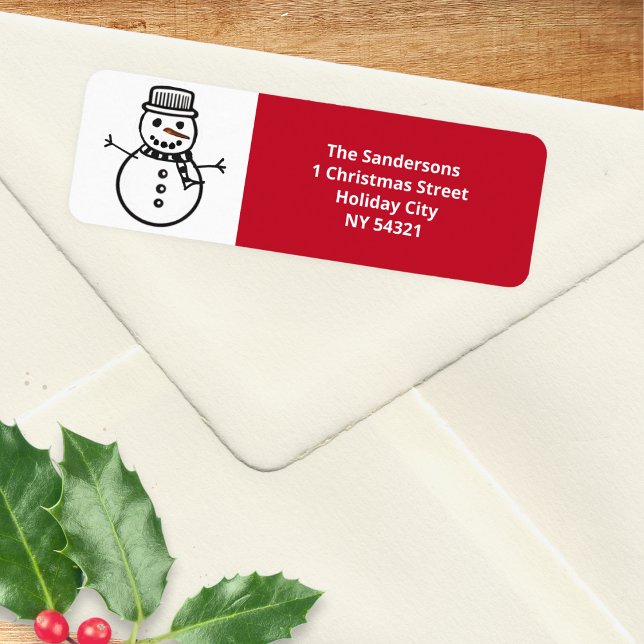 Festif Red Christmas Snowman (A Christmas return address label with jolly snowman picture and red panel for your address)