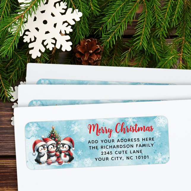 Festif Rouge Bleu Joyeux Pingouins de Noël mignons (Créateur téléchargé)