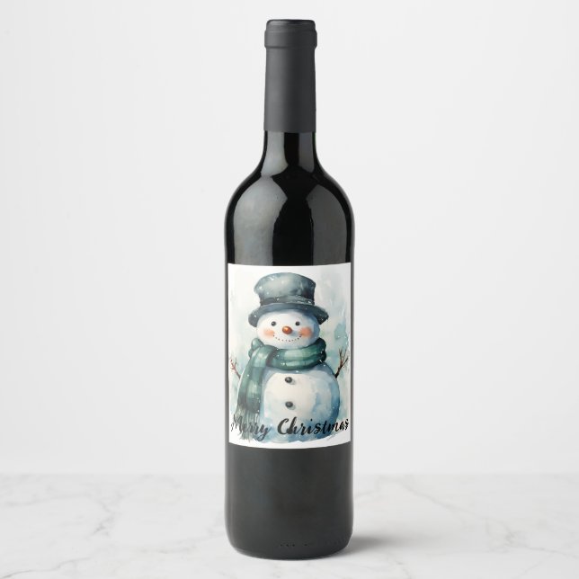 🎄 Festif Snowman Vin Étiquette 🍷 (Devant)