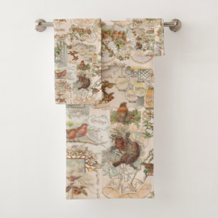 Festif Vintage Noël Oiseau et Ephémère de fleurs