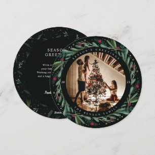 Festif Wreath Feuilles Berries Carte ronde