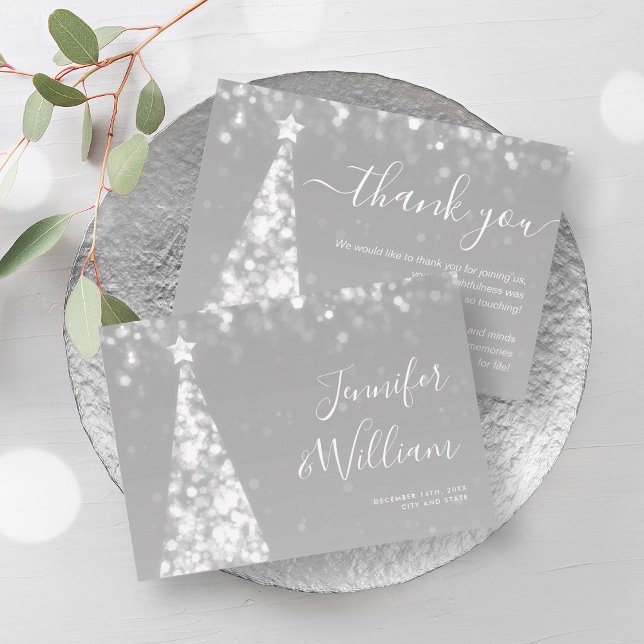 Festif Xmas Tree Mariage Carte de remerciements en (Festive Xmas Tree Silver Wedding Thank You Card)