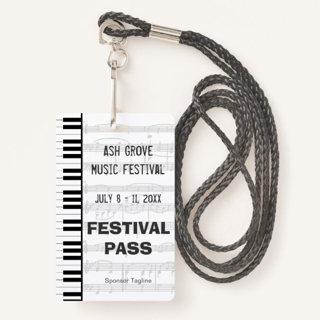 Festival Access Pass Piano Keyboard Theme Badge (Front with Lanyard)