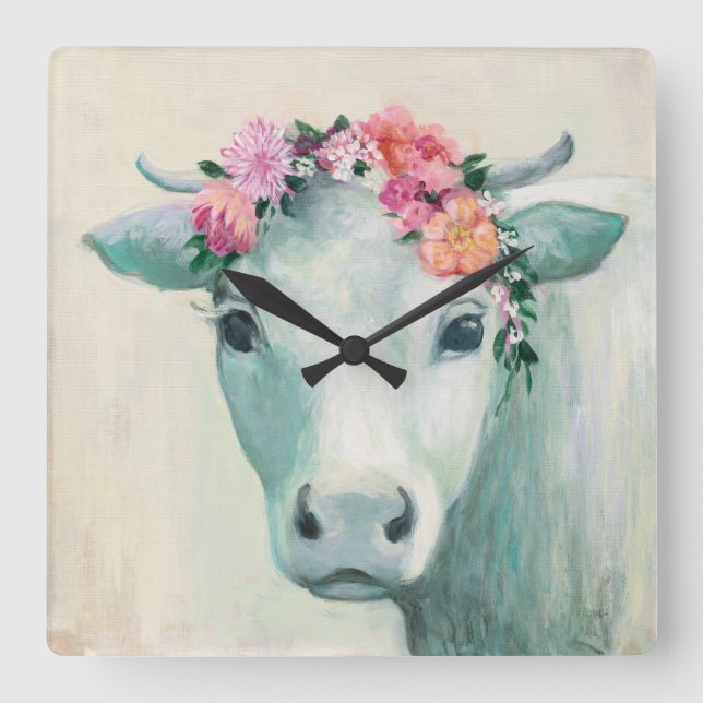 Festival Cow Square Wall Clock (Front)