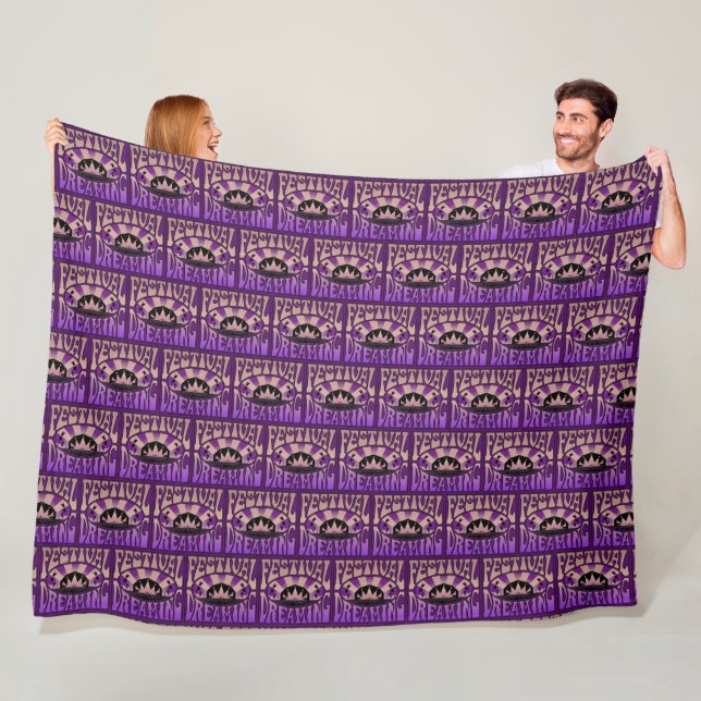 Festival Dreaming Vintage Retro Brown-Mauve Fleece Blanket (In Situ)