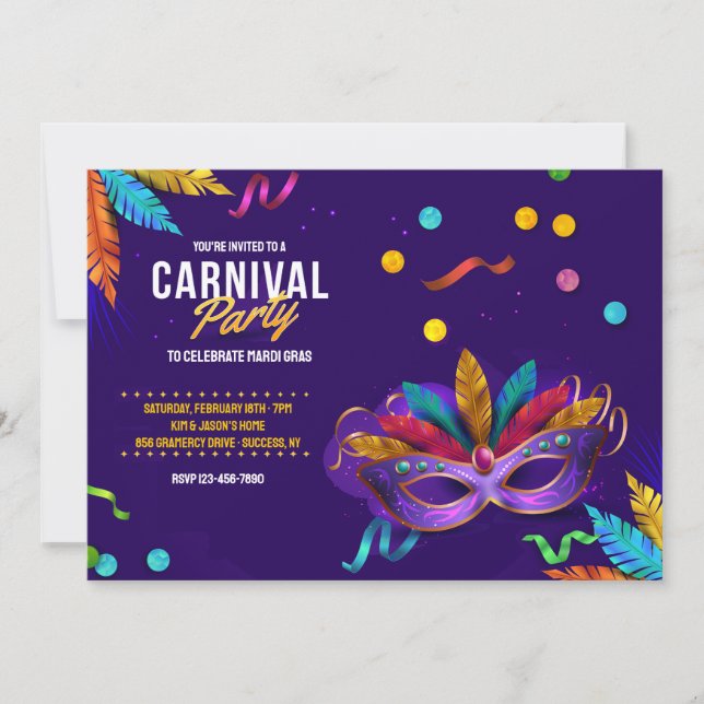 Festival du Carnaval Mardi Gras Invitation (Devant)