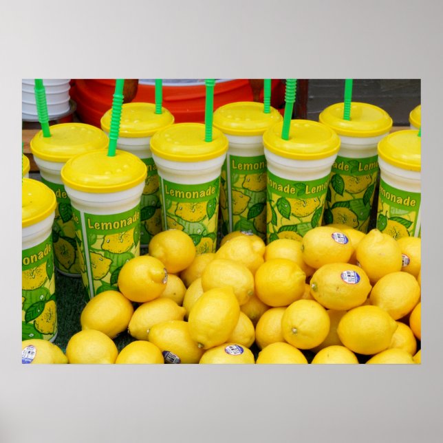 Festival Lemonade Stand Lemons and Tall Drink Cups Poster (Front)