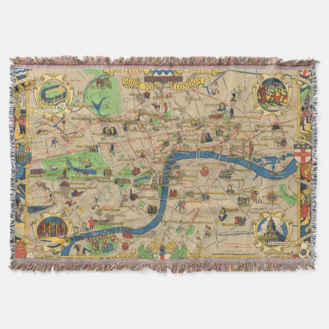 Festival of Britain: Guide to London Map Throw Blanket (Front)