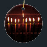 Festival of Light Hanukkah Menorah Ceramic Ornament<br><div class="desc">This ornament celebrates the Festival of lights, also known as Hanukkah, Chanukah, Chanukkah, Chanuka, or the Feast of Dedication. It is an eight day Jewish holiday commemorating the rededication of the Holy Temple (the Second Temple) in Jerusalem by Judas Maccabee at the time of the Maccabean Revolt. The festival is...</div>