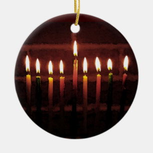 Festival of Light Hanukkah Menorah Ceramic Ornament