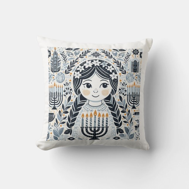 Festival of Lights: Hanukkah Sameach Stickers  Throw Pillow (Front)