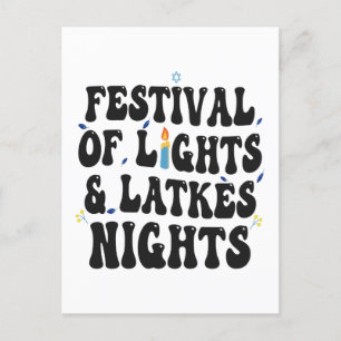 Festival Of Lights & Latkes Nights Funny Hanukkah Invitation Postcard