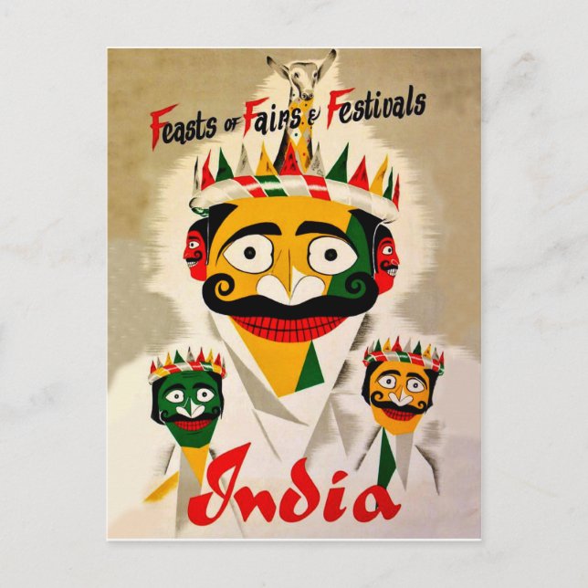 Festivals in India, vintage travel poster Postcard (Front)