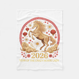 Festive 2026 Year Of Crazy Horse Lady Lunar Girl Z Fleece Blanket