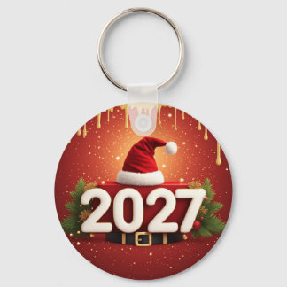 Festive 2027 New Year Design | Red Gold Christmas  Keychain