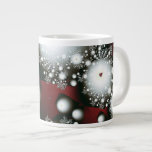 Festive 2 Winter Snowflakes Fine Fractal Art Large Coffee Mug<br><div class="desc">Beautiful modern abstract fractal art by Vicky Brago-Mitchell. Artistic unique original cute creative cool colourful elegant spiritual digital geometric nature pattern computer-generated fine art. Customize with your own monogram initials name or other text.  Fractal snowflakes for the winter holidays Christmas and Hanukkah,  white on a red and black background.</div>