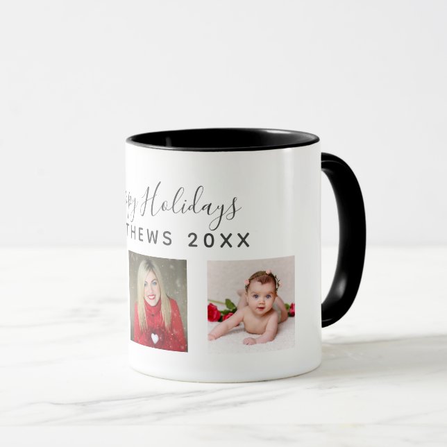 Festive 3 x PHOTO Collage Christmas Red Gold Mug (Front Right)