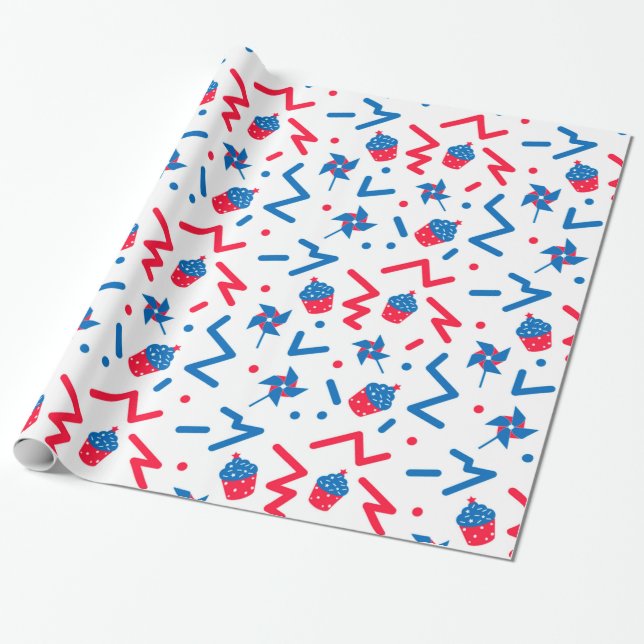 Festive 4th of July symbols pattern Wrapping Paper (Unrolled)