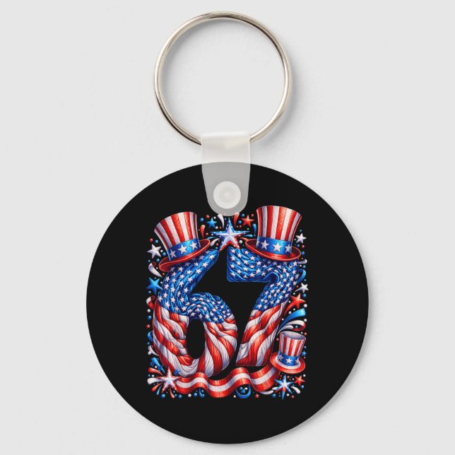 Festive 67 Meme Aamerican Flag Usa Keychain (Front)