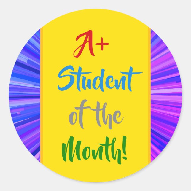 Festive "A+ Student of the Month!" Sticker (Front)