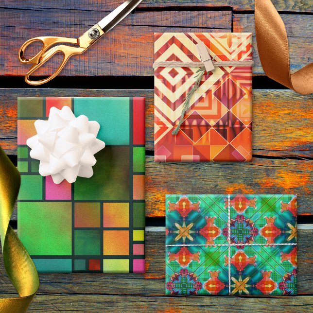 Festive Abstract Art Pattern Christmas Wrapping Paper Sheet (Festive and colorful Christmas abstract art wrapping paper sheets.)